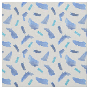 Blue Waterverf Spots ivory Linen Fabric Stof