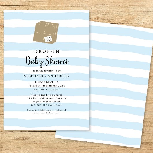 Blue Waterverf Stripe DROP-IN Boy Baby shower Kaart