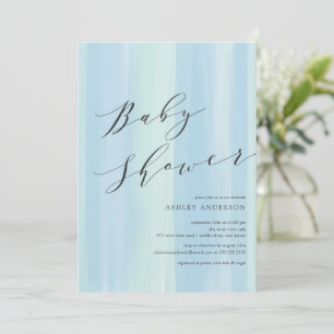 Blue Waterverf Stripes Baby shower Invitation Kaart