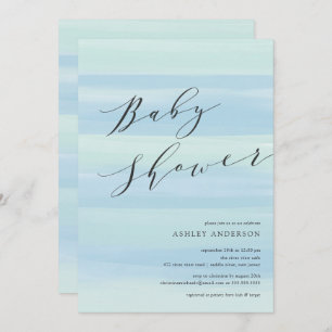 Blue Waterverf Stripes Baby shower Invitation Kaart