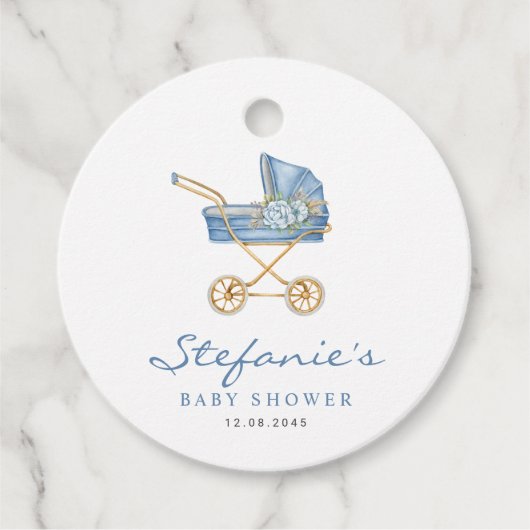 Blue Waterverf Stroller Het is een Boy Baby shower Bedankjes Labels (Voorkant)