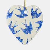 Blue Waterverf Swallow Bird Pattern Keramisch Ornament (Rechts)