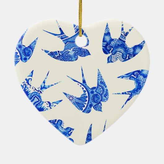 Blue Waterverf Swallow Bird Pattern Keramisch Ornament (Achterkant)