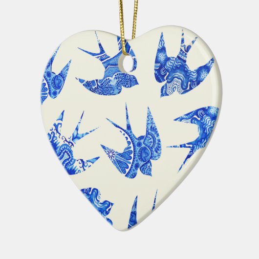 Blue Waterverf Swallow Bird Pattern Keramisch Ornament (Links)