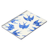 Blue Waterverf Swallow Bird Pattern Notitieboek (Linkerzijde)