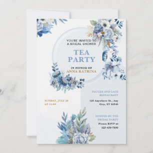 Blue Waterverf Tea Party Bridal Shower Uitnodiging