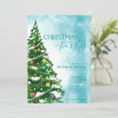 Blue Waterverf Tree Christmas Party Uitnodiging (Staand voorkant)
