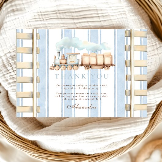 Blue Waterverf trein 1e verjaardag Bedankkaart