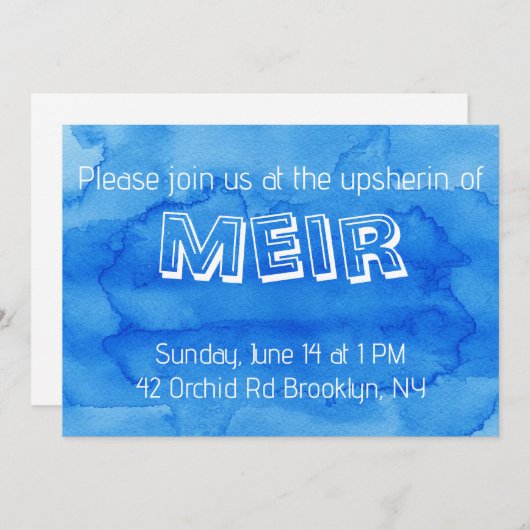 Blue waterverf upsherin-uitnodiging kaart (Voorkant / Achterkant)