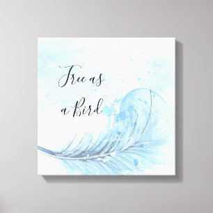 Blue waterverf veer custo Gratis als vogelquote Canvas Afdruk