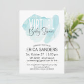 Blue Waterverf Virtual Baby shower Invitation Kaart (Staand voorkant)