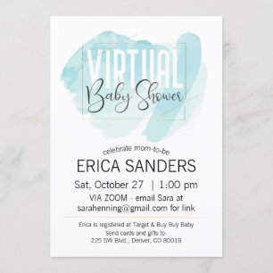 Blue Waterverf Virtual Baby shower Invitation Kaart