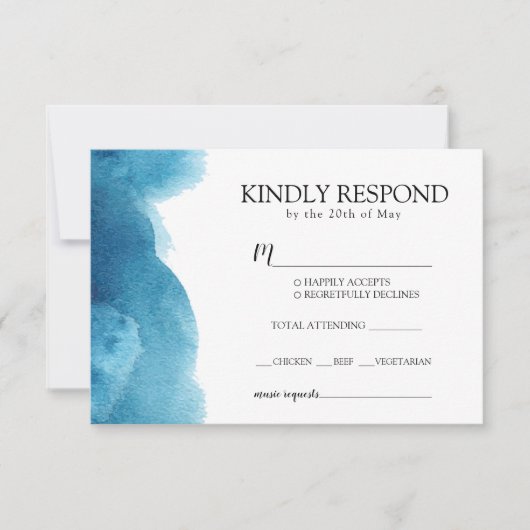 Blue Waterverf wash Invitation RSVP Kaartje (Voorkant)