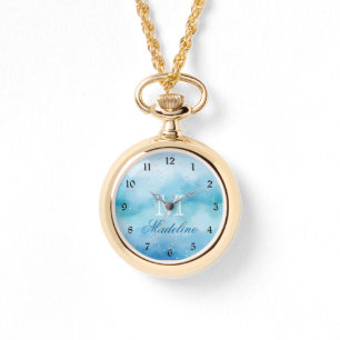 Blue Waterverf Wash Tiny Gold Stars, gepersonalise Horloge
