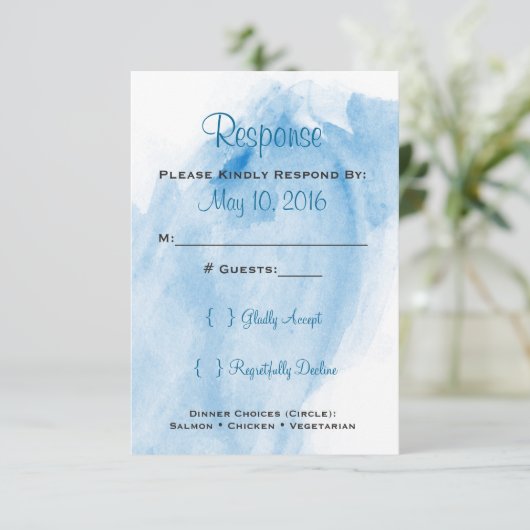 Blue Waterverf Wedding Invitation RSVP (Staand voorkant)