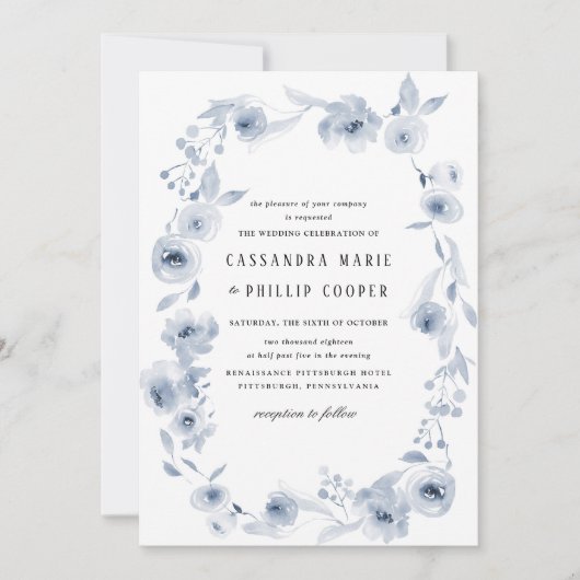Blue Waterverf Wedding Invitation Suite Kaart (Voorkant)