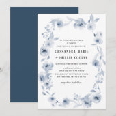 Blue Waterverf Wedding Invitation Suite Kaart (Voorkant / Achterkant)
