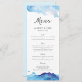 Blue Waterverf Wedding Menu of Program Card (Voorkant / Achterkant)