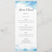 Blue waterverf Wedding Menu of Programma Kaart (Voorkant)