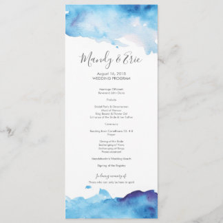 Blue Waterverf Wedding Program Card Menu