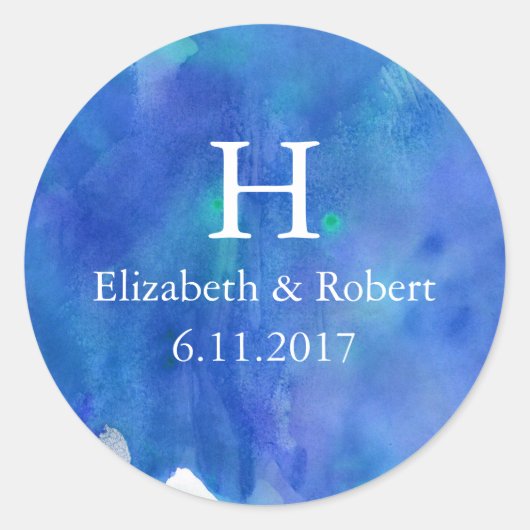 Blue Waterverf Wedding Ronde Sticker (Voorkant)