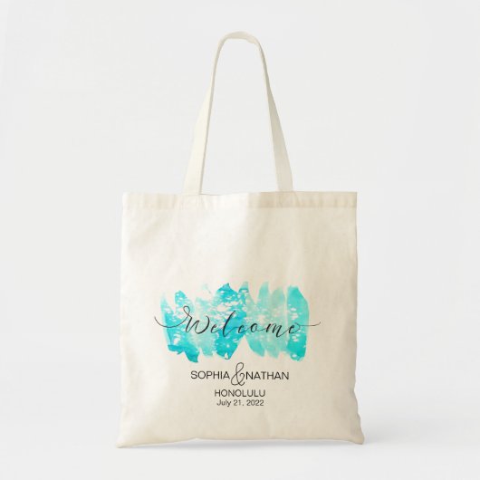 Blue Waterverf welkome bruiloft-bestemming Tote Bag (Voorkant)