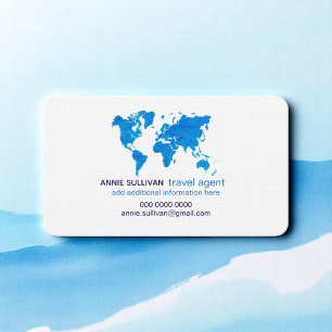 Blue Waterverf Wereldkaart Travel Agent Visitekaartje