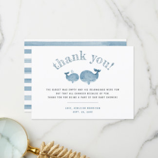 Blue Waterverf Whale Boy Baby shower Dank u Bedankkaart