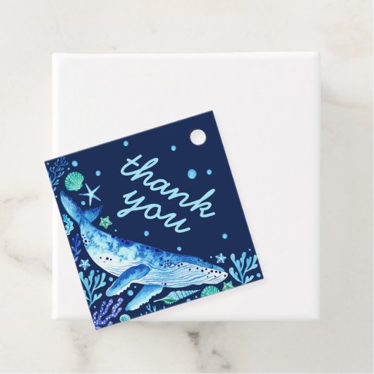 Blue Waterverf Whale onder het Zee Dank u Bedankjes Labels (In situ)