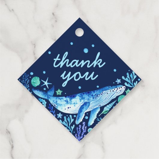Blue Waterverf Whale onder het Zee Dank u Bedankjes Labels (Achterkant)