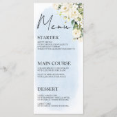 Blue Waterverf White Rose Wedding Menu Place Card (Voorkant)
