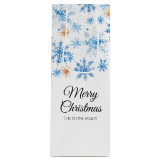 Blue Waterverf Winter Snowflake Vrolijk Kerstfeest Wijn Cadeautas