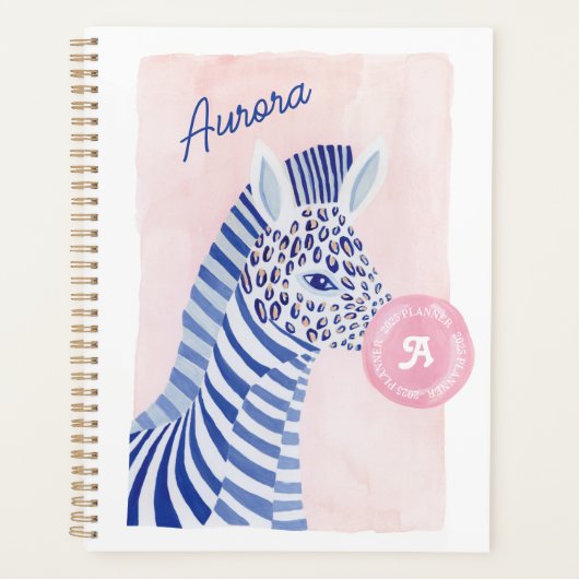 Blue Waterverf Zebra Animal Blowing Gum Bubble Planner (Voorkant)