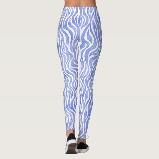Blue Waterverf Zebra Pattern Leggings (Achterkant)