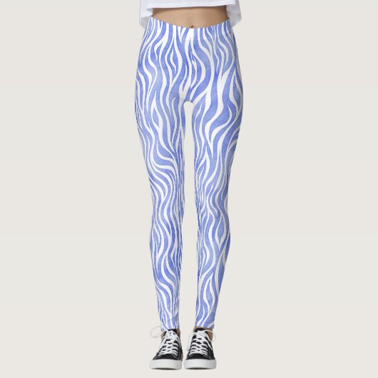 Blue Waterverf Zebra Pattern Leggings (Voorkant)