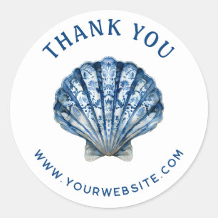Blue waterverf zeeschelp logo business bedankt ronde sticker