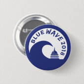 Blue Wave 2018 Round Button - Democratische overwi (Voorkant /achterkant)