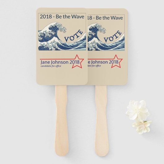 Blue Wave 2024 - aanpasbare campagne hand fan Handwaaier (Voorkant en achterkant)