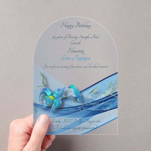 Blue Wave 50 Jaar Verjaardag acryl uitnodiging Acryl Uitnodigingen (Insitu (Draagbaar))