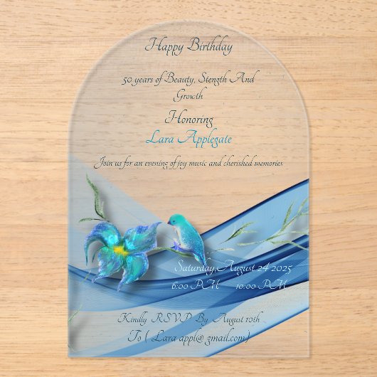 Blue Wave 50 Jaar Verjaardag acryl uitnodiging Acryl Uitnodigingen (Voorkant)