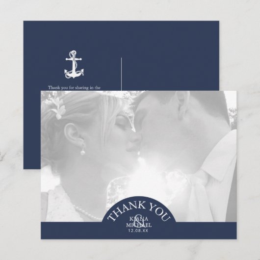 Blue Wave Anchor Wedding Bedankt, ID836 Aankondigingskaart (Voorkant / Achterkant)