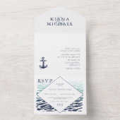 Blue Wave Anchor Wedding ID836 All In One Uitnodiging (Binnen)