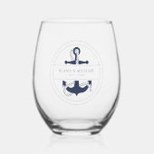 Blue Wave Anchor Wedding V2 Navy ID836 Wijnglas Zonder Voet (Voorkant)
