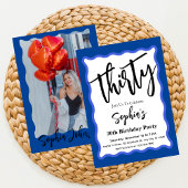 Blue Wave Curve Modern Script 30e verjaardagsfeest Kaart