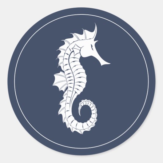 Blue Wave Seahorse V2 Wht/Navy ID836 Ronde Sticker (Voorkant)