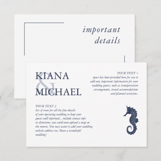 Blue Wave Seahorse Wedding Details ID836 Informatiekaartje (Voorkant / Achterkant)
