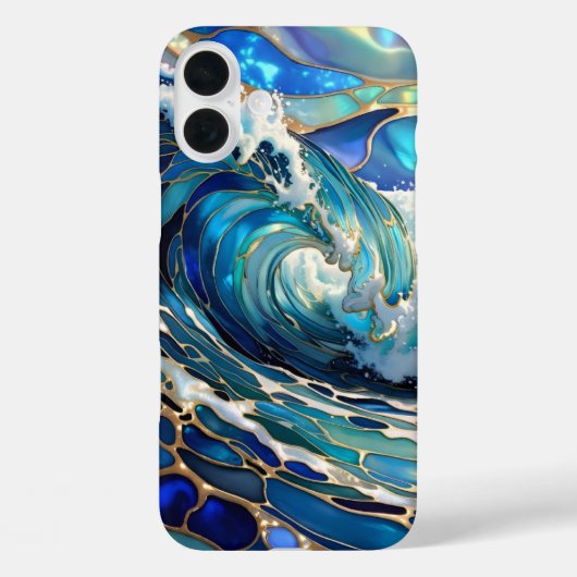 Blue Wave Stained Glass iPhone Hoesje Oceaan Desig (Achterkant)