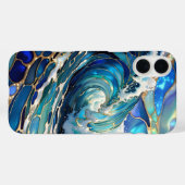 Blue Wave Stained Glass iPhone Hoesje Oceaan Desig (Achterkant (horizontaal))