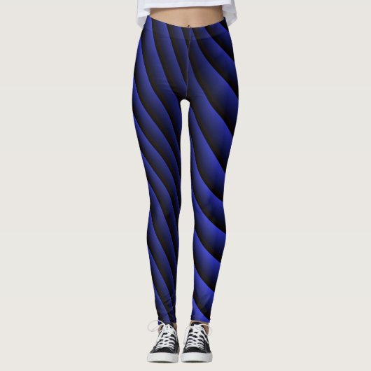 Blue Wave Stripe Abstract Pattern Leggings (Voorkant)