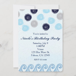 Blue Wave Watercolor Art Beach Invitations d'été